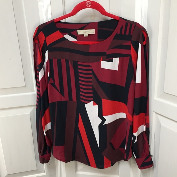 LOFT Long Sleeve Geometric Blouse - Picture 7 of 14